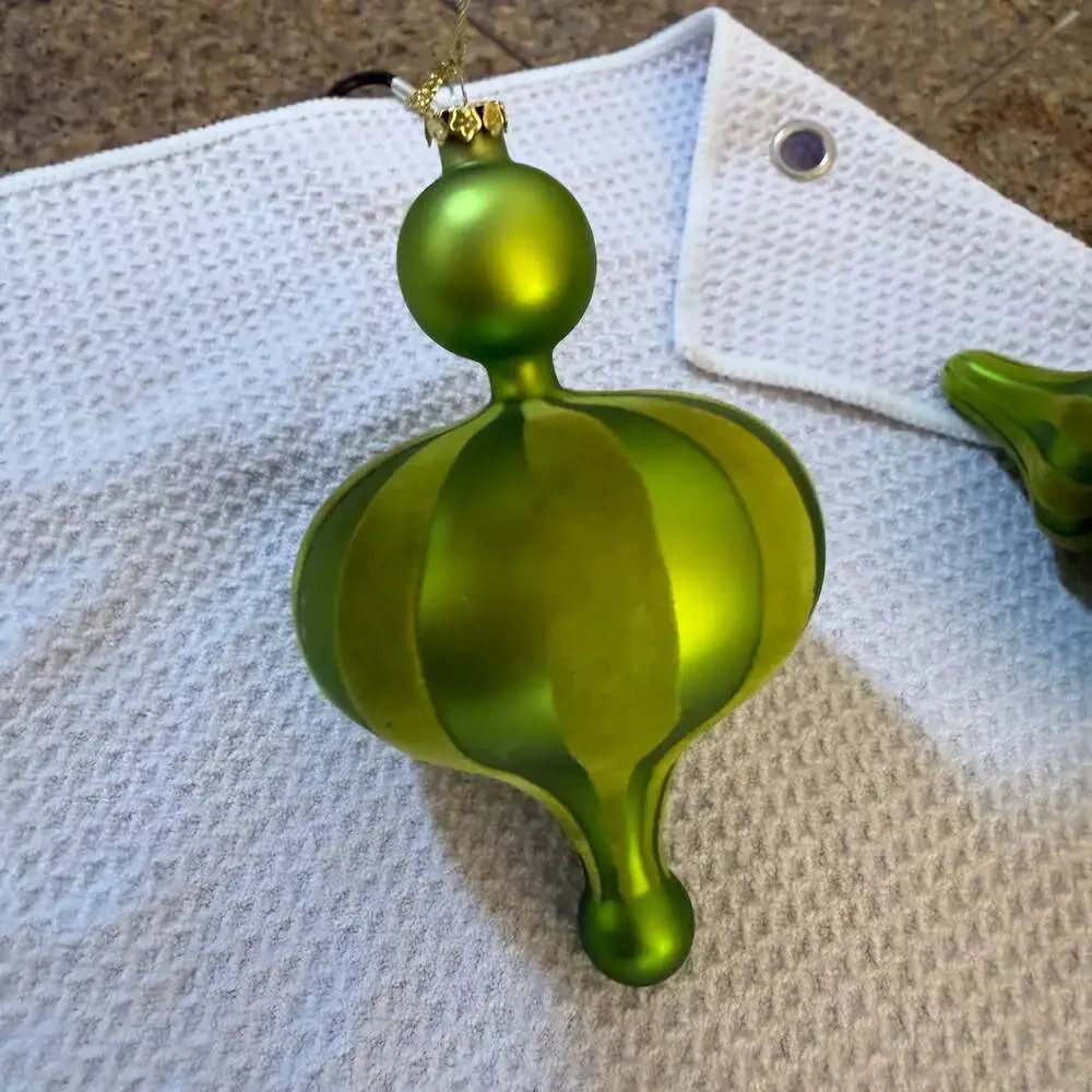 Lime Green Velvet Stripe Finial Christmas Ornament